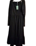 Auselily Black Dress Womens Long  Sleeve Tiered Ruffle [Large]