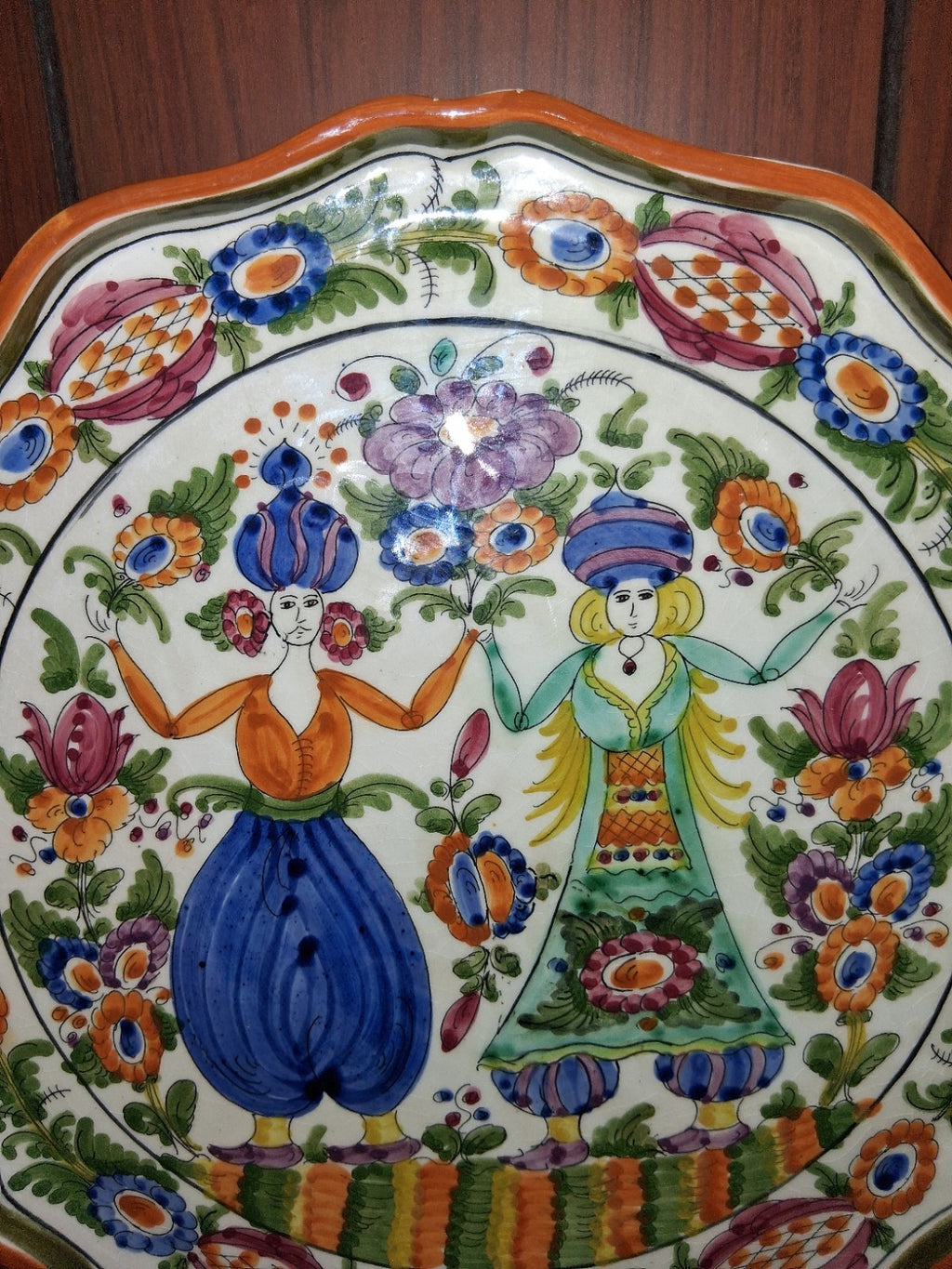 Greek Hand Painted Pottery tray signed by Skyros