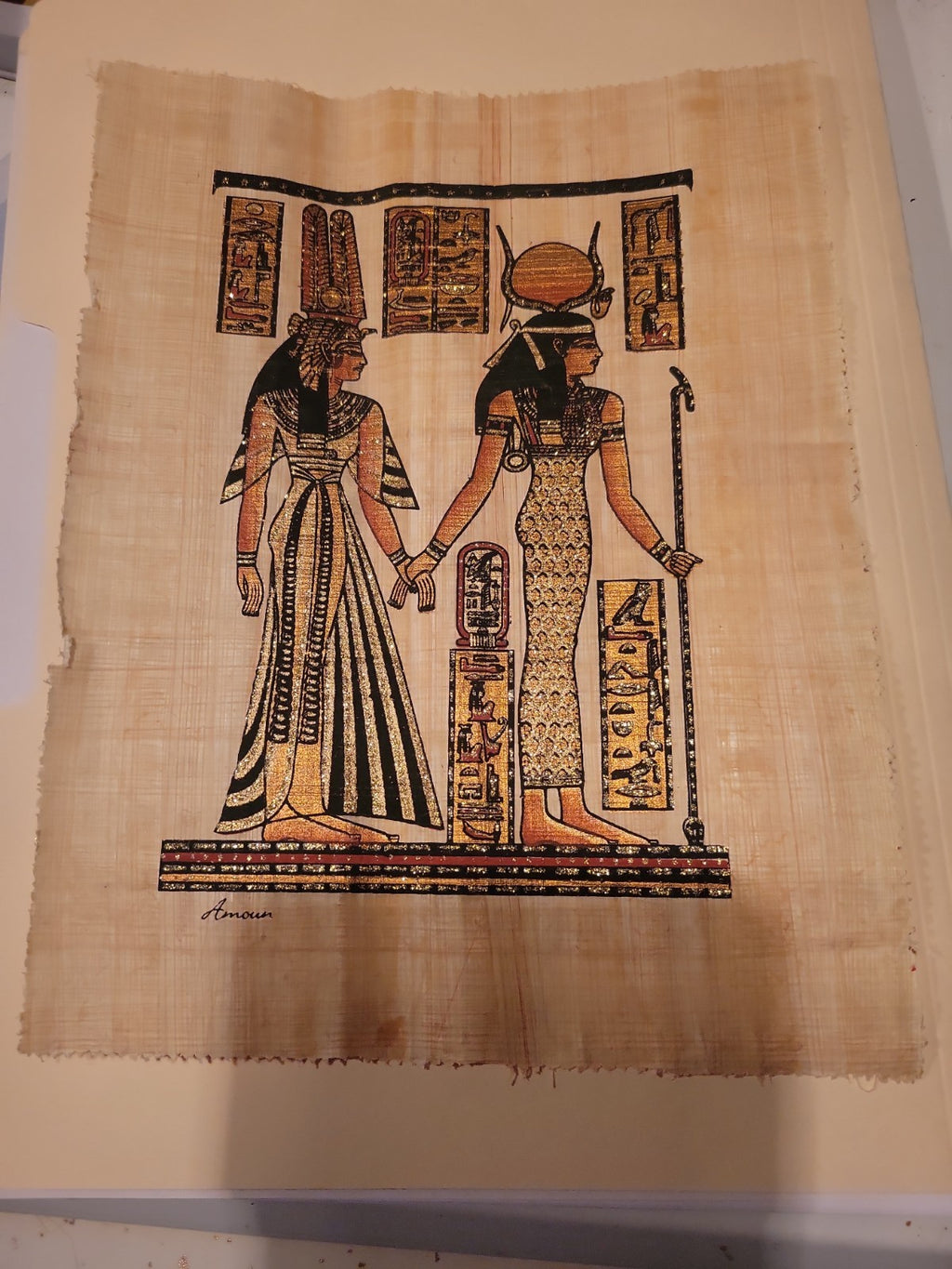 Horus Isis Egyptian Papyrus Art 