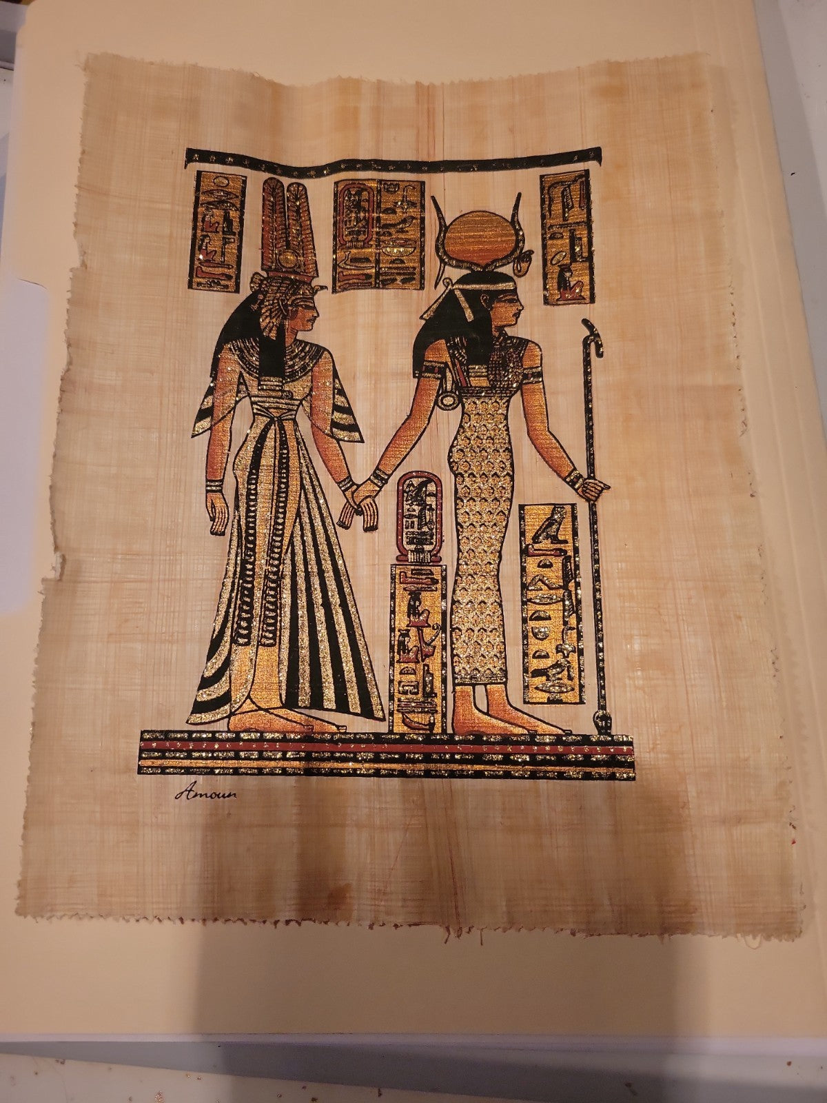 Horus Isis Egyptian Papyrus Art 