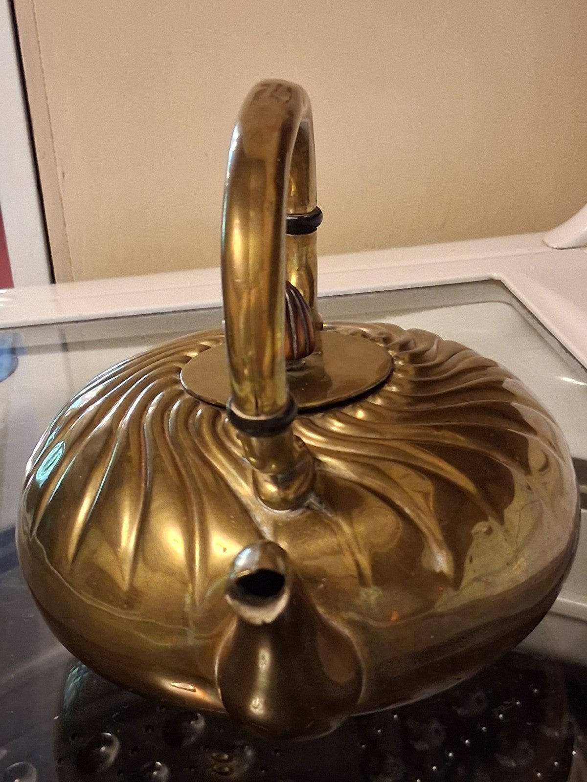 Antique 1900 Brass teapot with swirled design attributed to Gorham