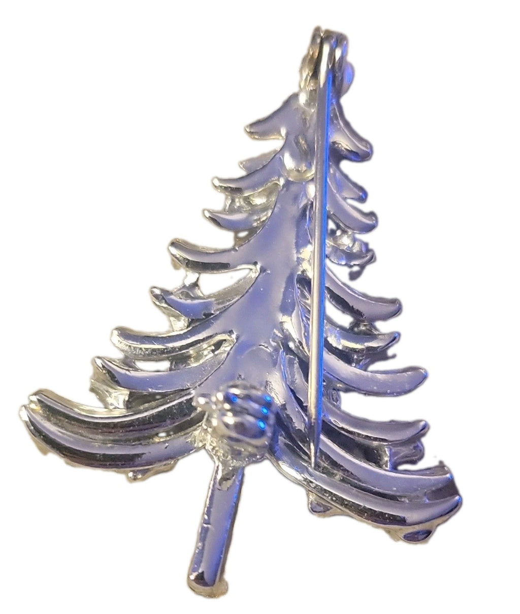 Silver Tone Christmas Tree Brooch 