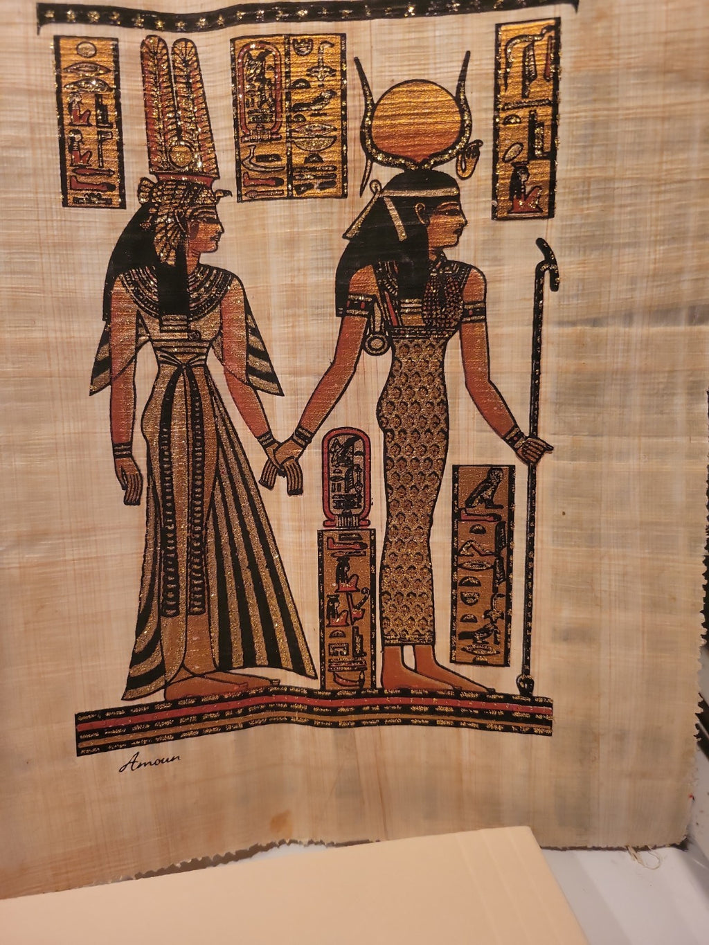 Horus Isis Egyptian Papyrus Art 