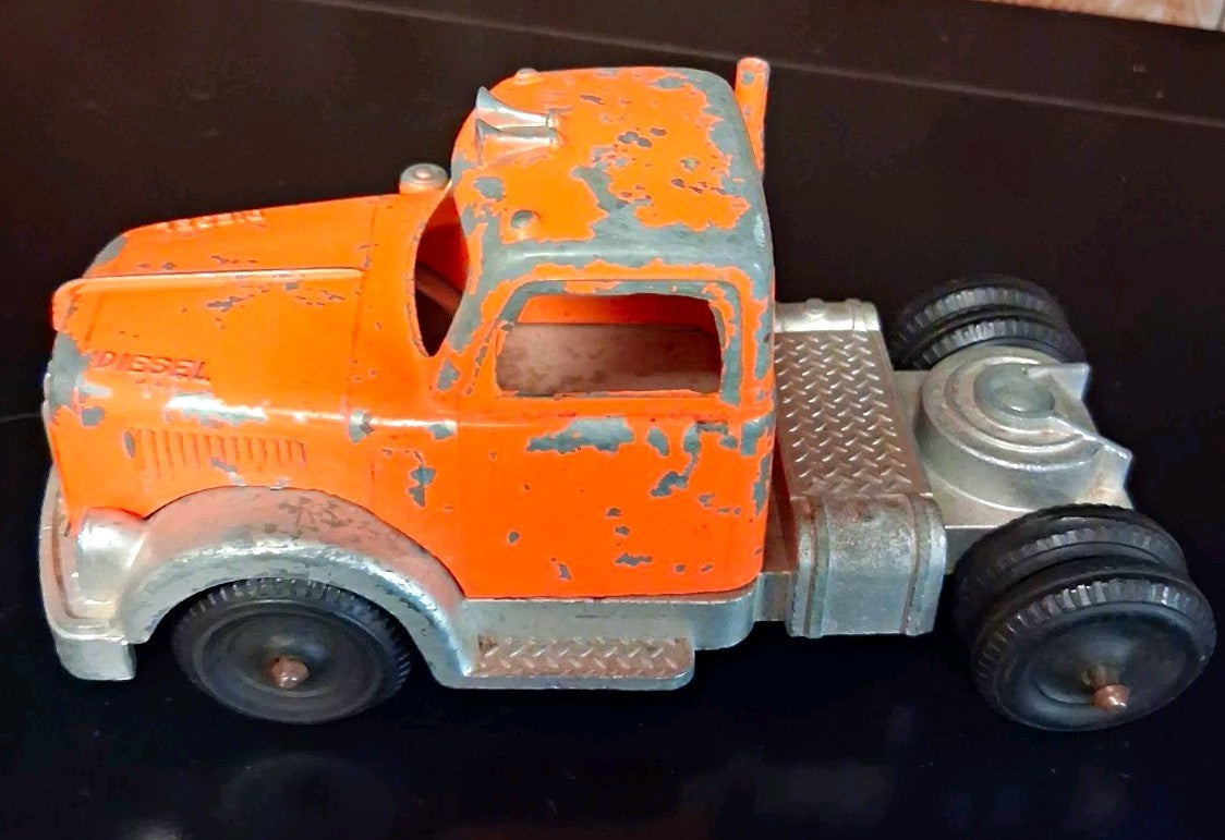 Hubley Vintage Kiddie Diecast Semi Tractor Cab Orange  construction vehicle 