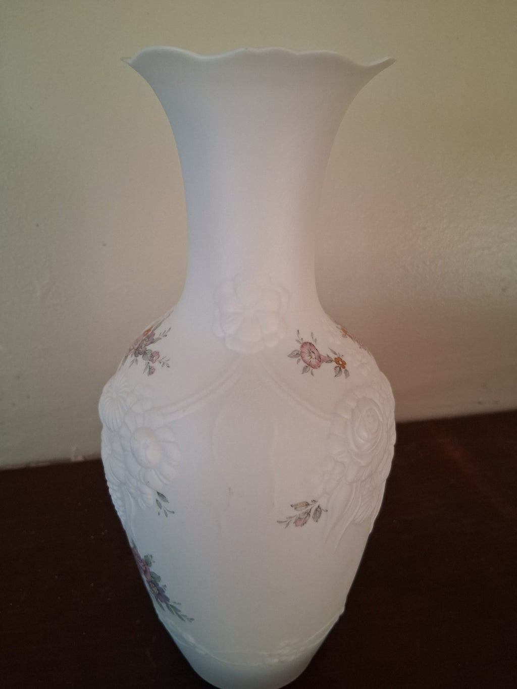 Porcelain bisque vase with raised floral decor  by M. Frey for Kaiser, W Germany