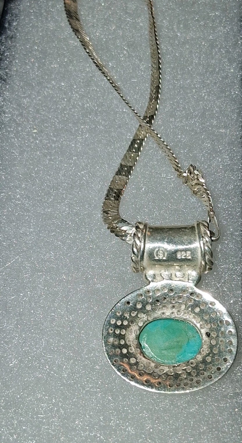 Sterling Silver Jade Necklace Free Insured Shipping 