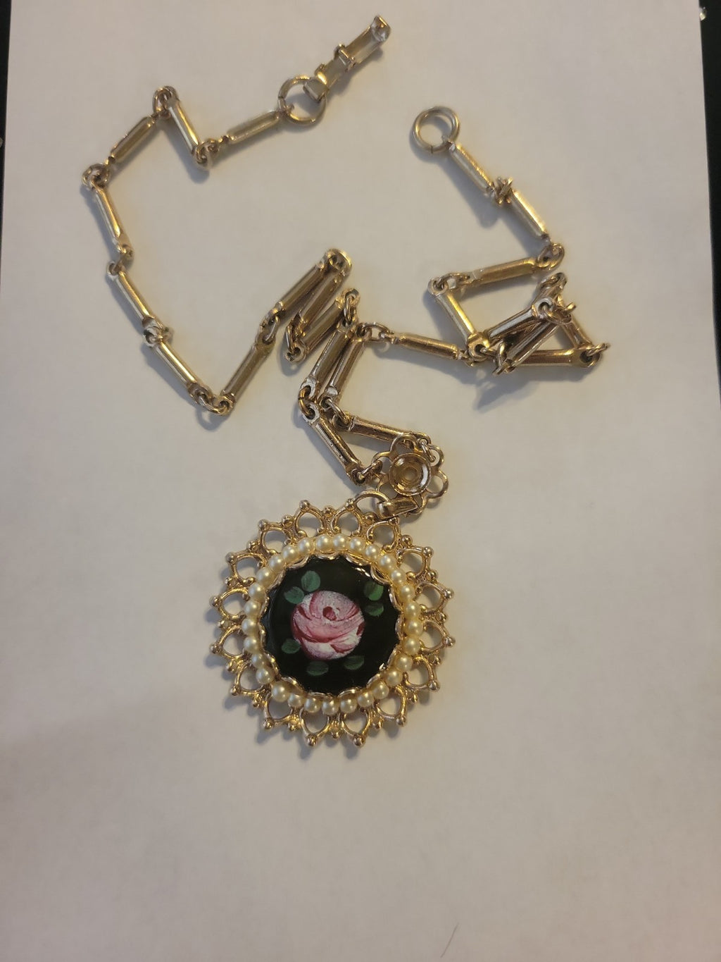 Antique necklace with guilloché enamel
