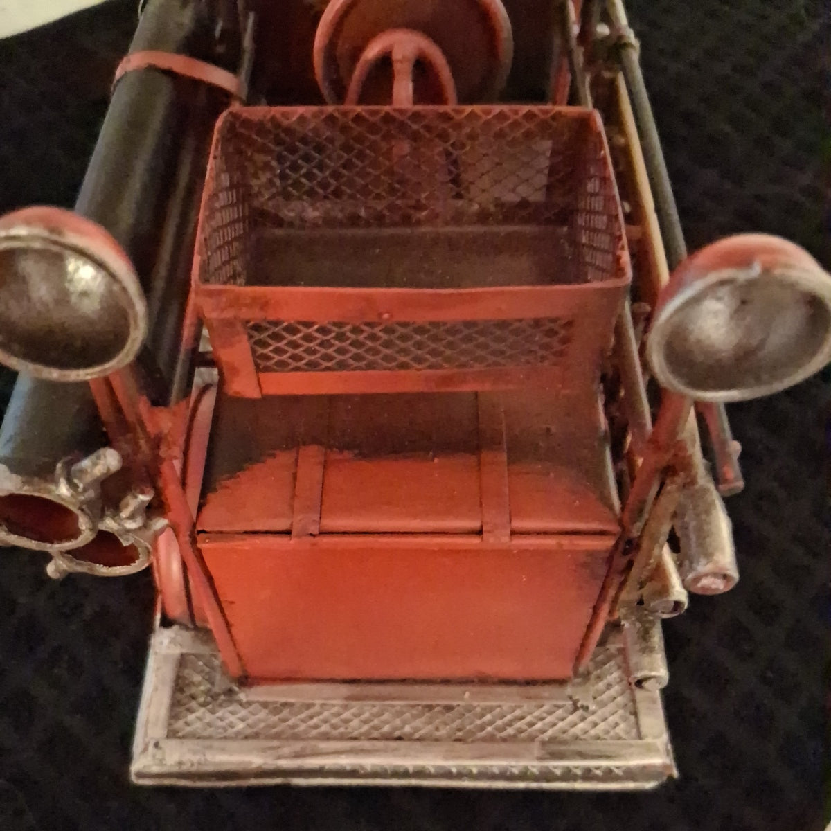 Vintage metal fire truck with handmade antique decot
