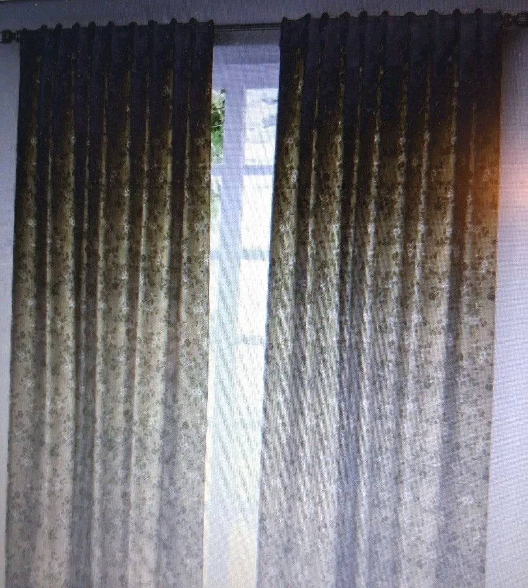 TWOPAGES Liz Linen Back Tab Blackout Floral Curtain Ivy Brown 2 Sets available