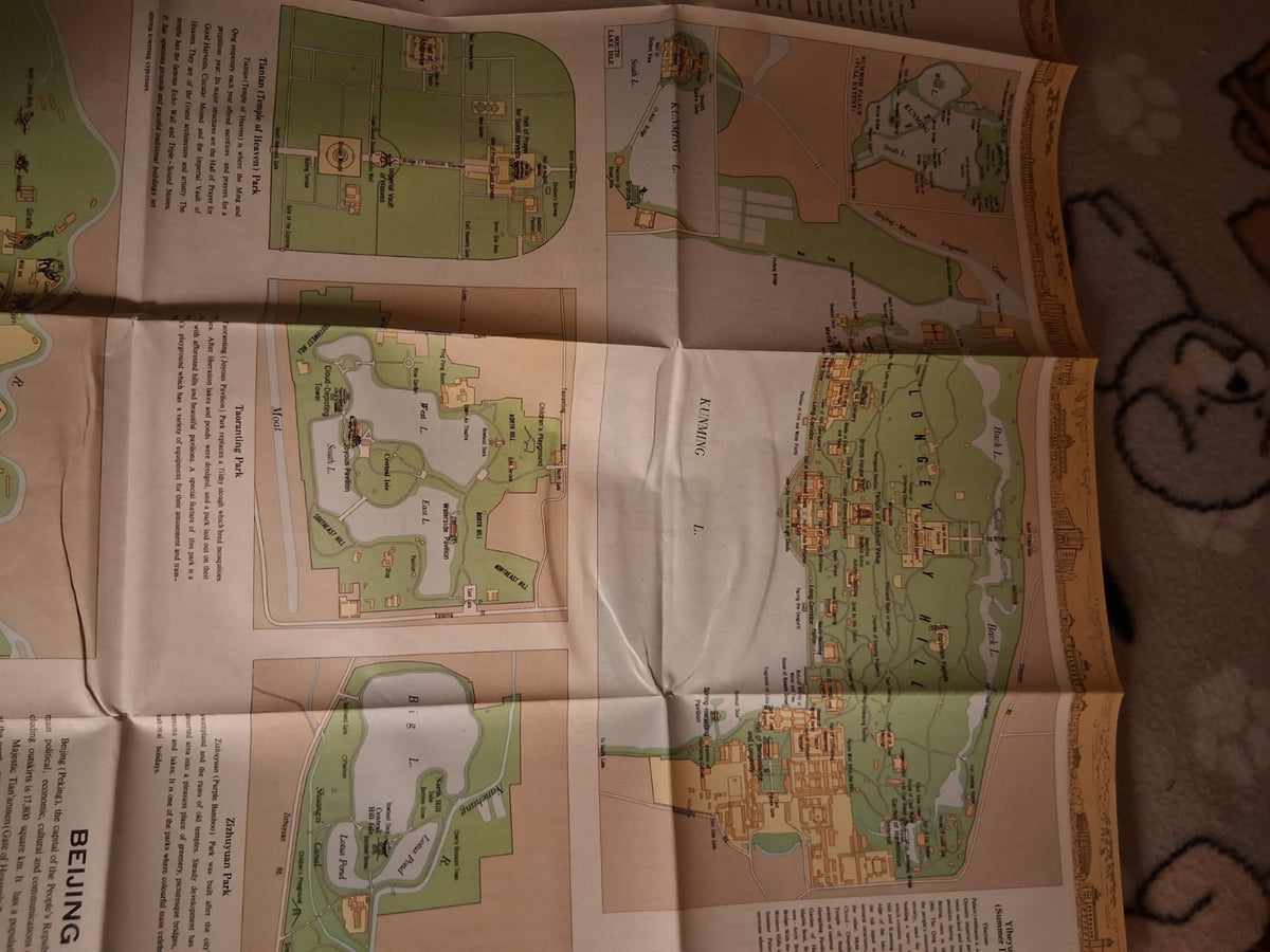2 1978 Beijing China Tourist Fold-Out Map w/ and Transport Lines in Beijing