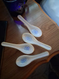 Chinese Soup Spoons Porcelain Gold Trim Floral Design Set of 4