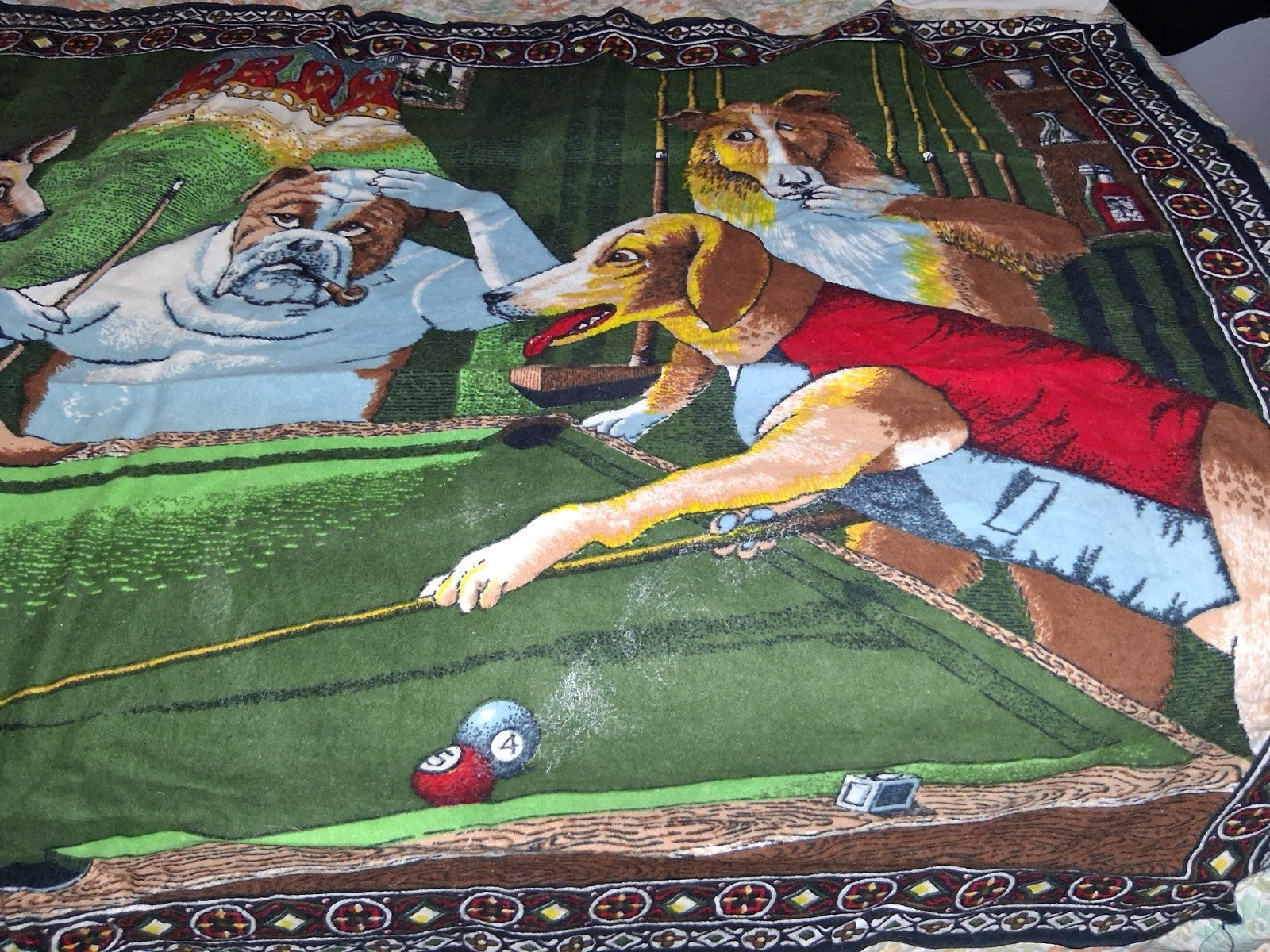 Vintage  Dogs Playing Pool Tapestry Large 55”x34”  Made in Turkey