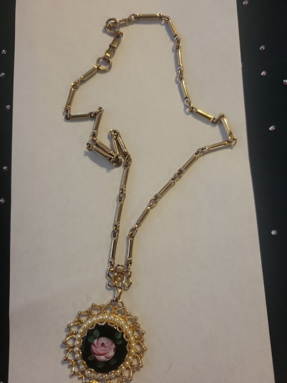 Antique necklace with guilloché enamel
