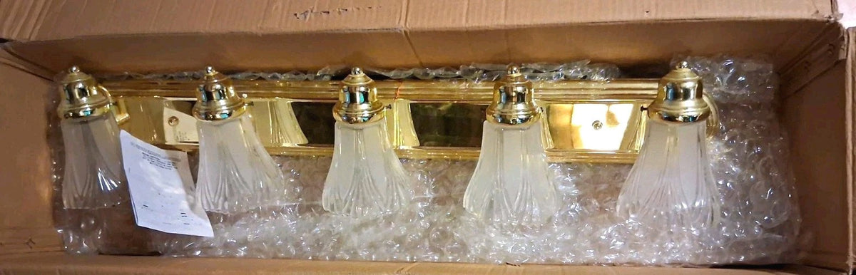 Quoizel TY8605BN 5-Light Brass Bathroom Vanity Light w/ Glass Shades