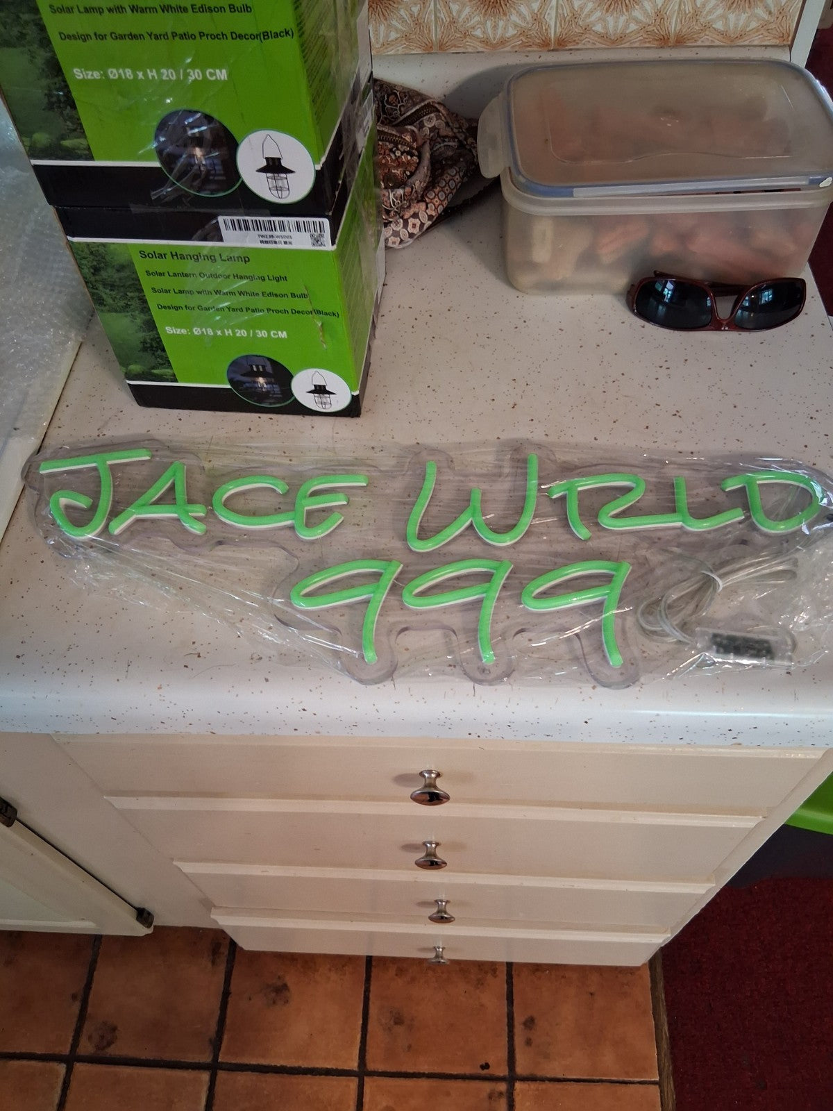 JACE WRLD 999 Hanging Decorative Sign Green/Clear Acrylic Plastic, Horizontal