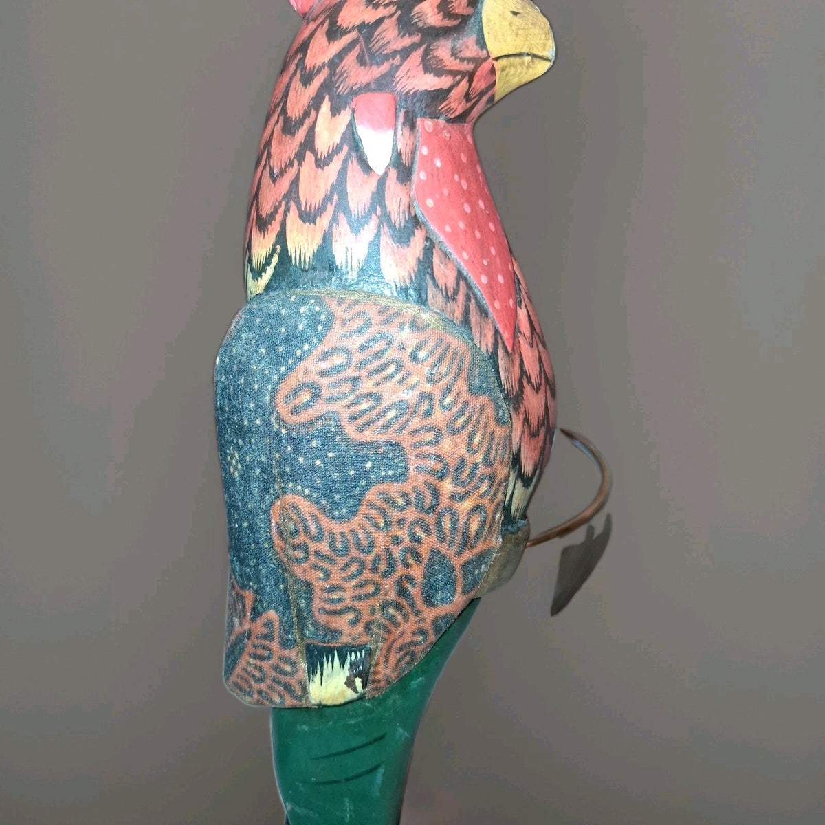 Handcarved wooden rooster figurine with batik-style painted decoration by Sejati