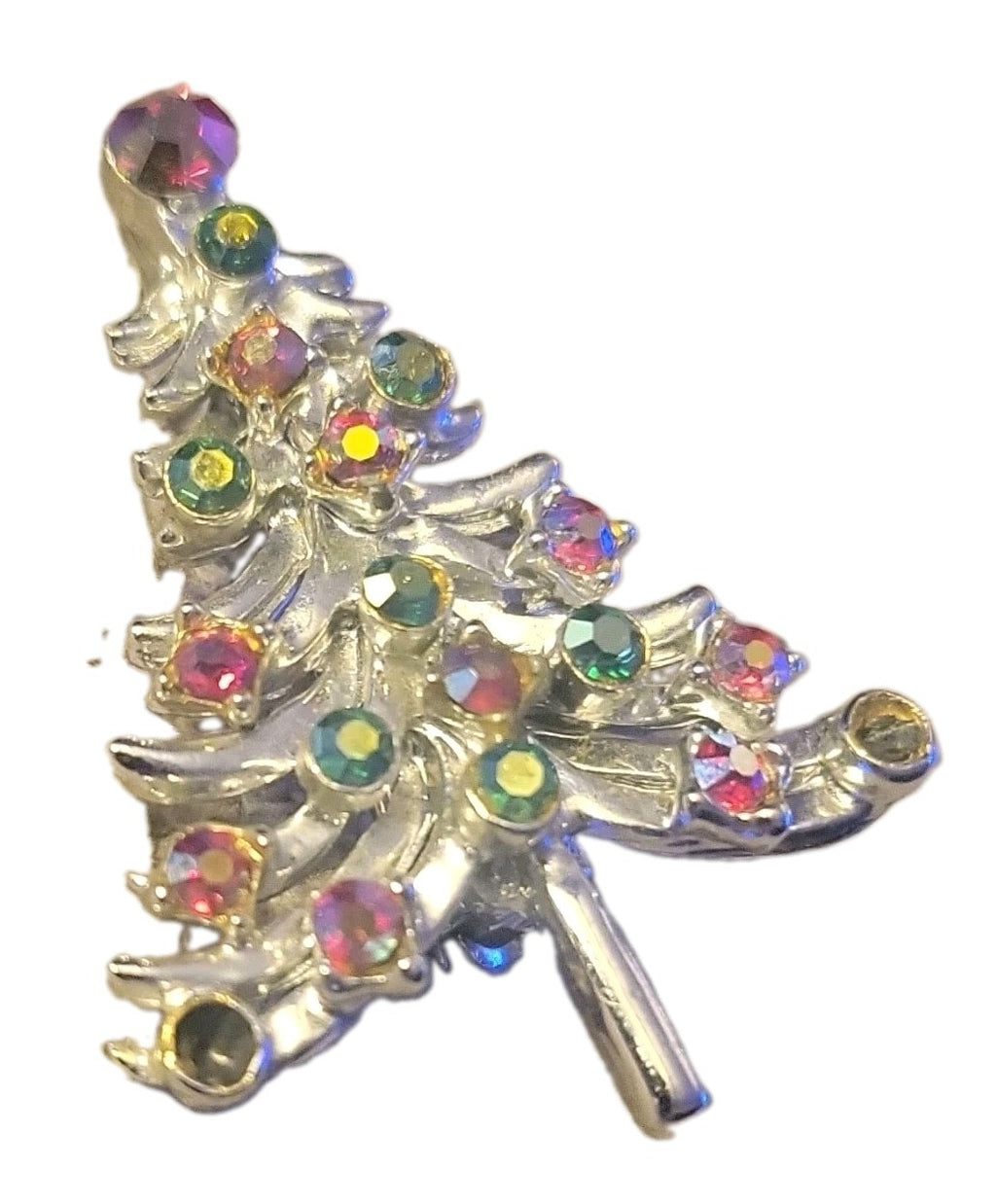 Silver Tone Christmas Tree Brooch 