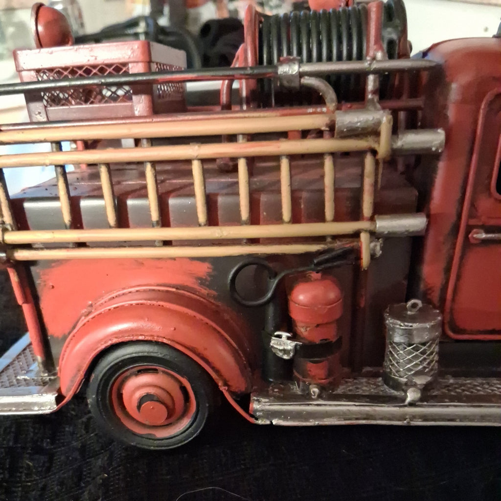 Vintage metal fire truck with handmade antique decot