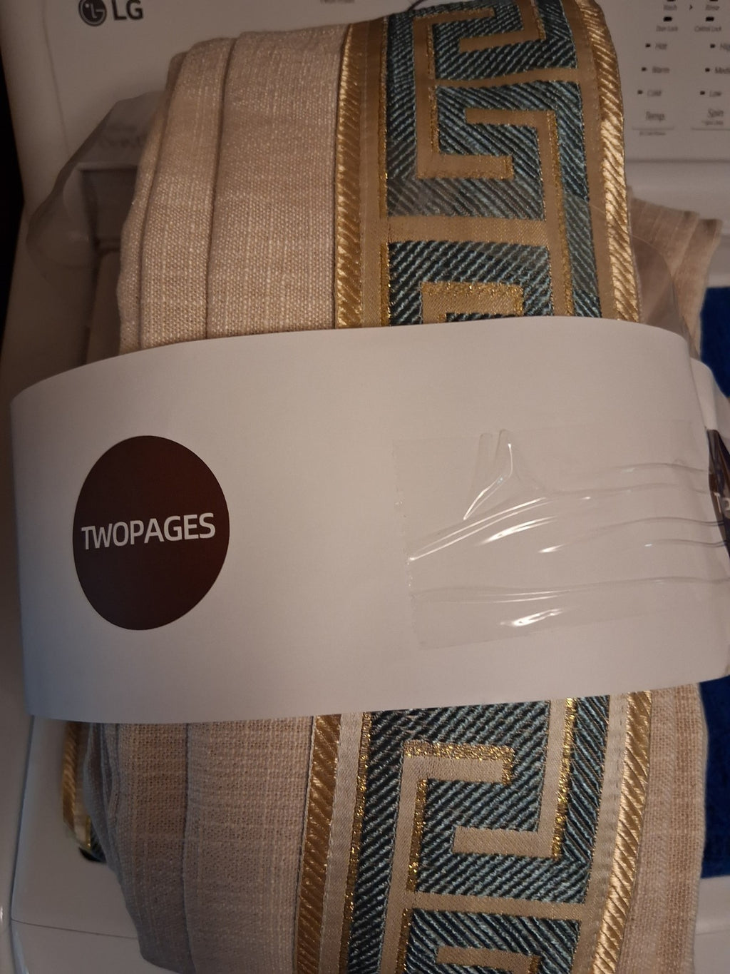 TWOPAGES Linen Greek Key Trim Pinch Pleat Curtain Panels 52x84 Light Block 1 set