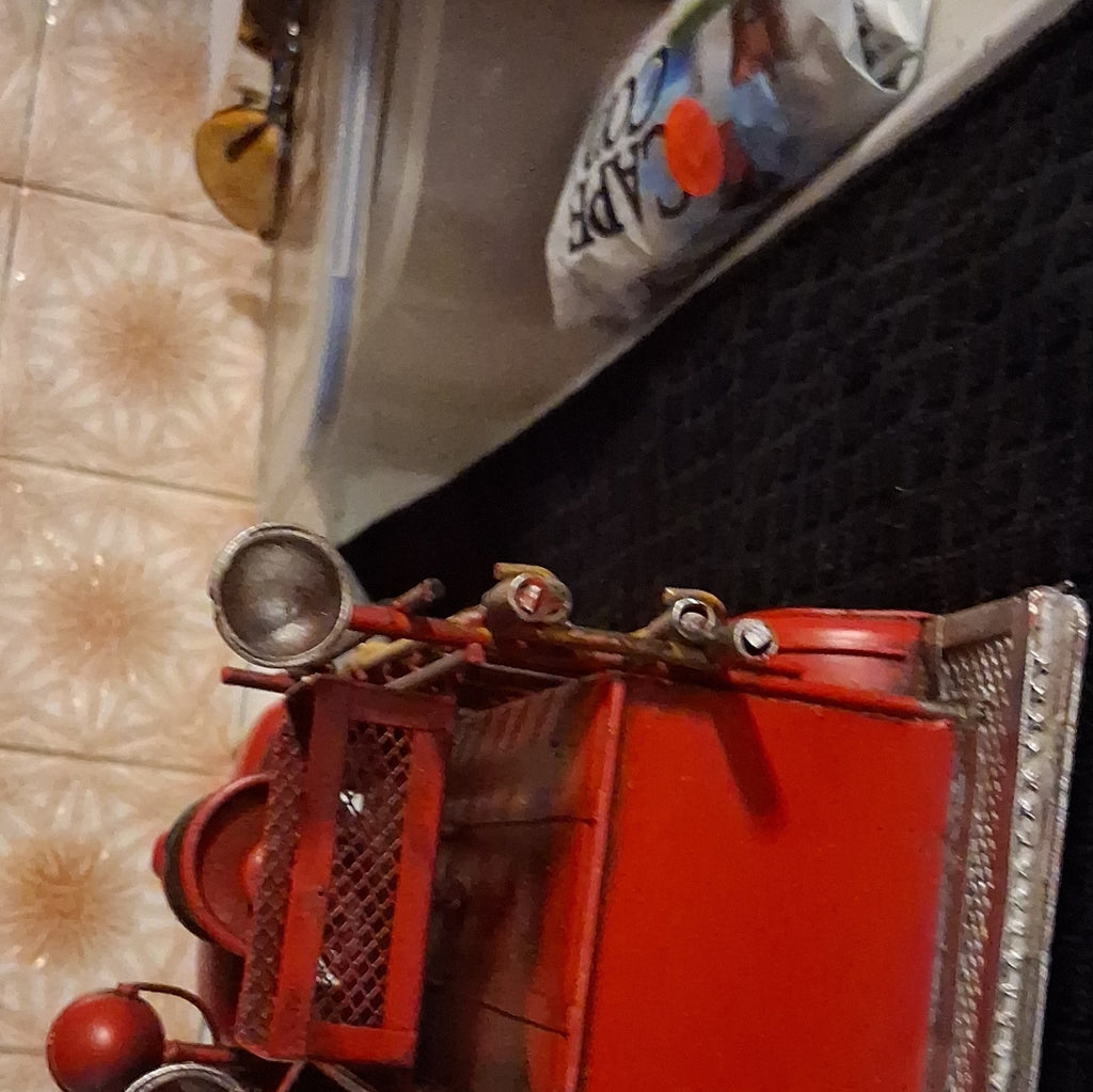Vintage metal fire truck with handmade antique decot