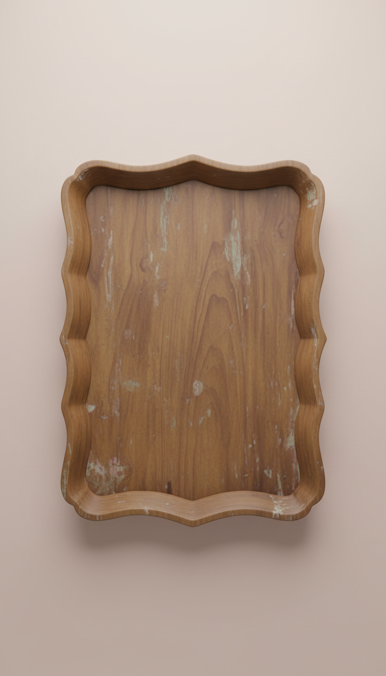 Weathered Walnut scalloped serving tray