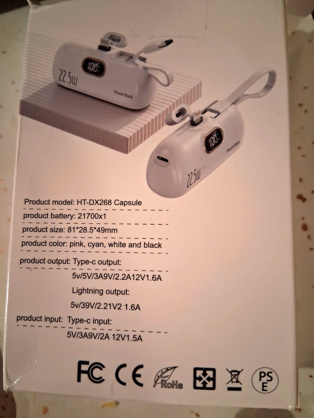 HT-DX268 Capsule 22.5W Fast Charge Power Bank LED Display USB-C White