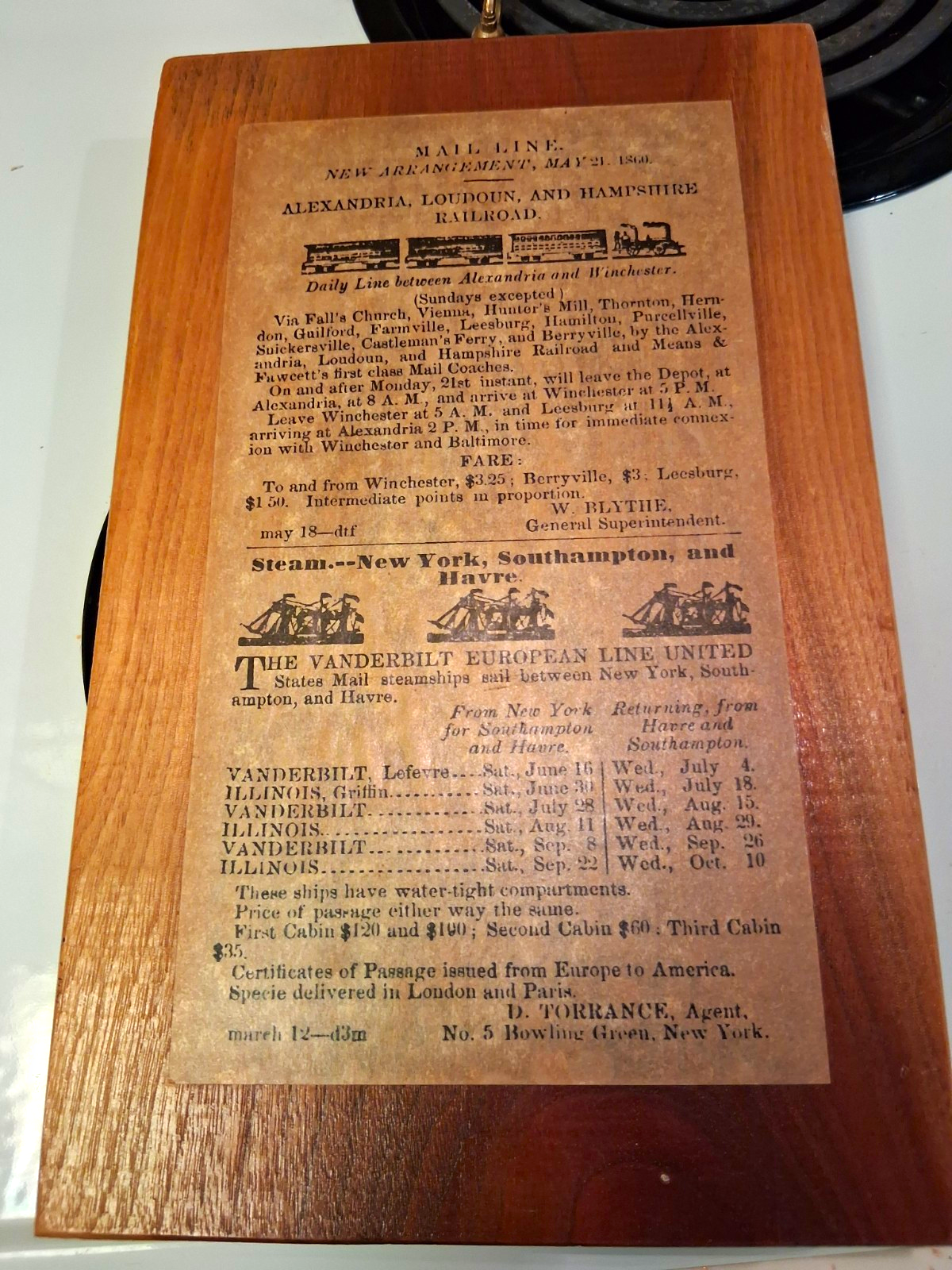 Alexandria Loudoun & Hampshire Railroad Wood Plaque DX4578 Falls Church VA