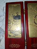  24K gold-plated miniature 6 panel folding screen with traditional Asian artwork
