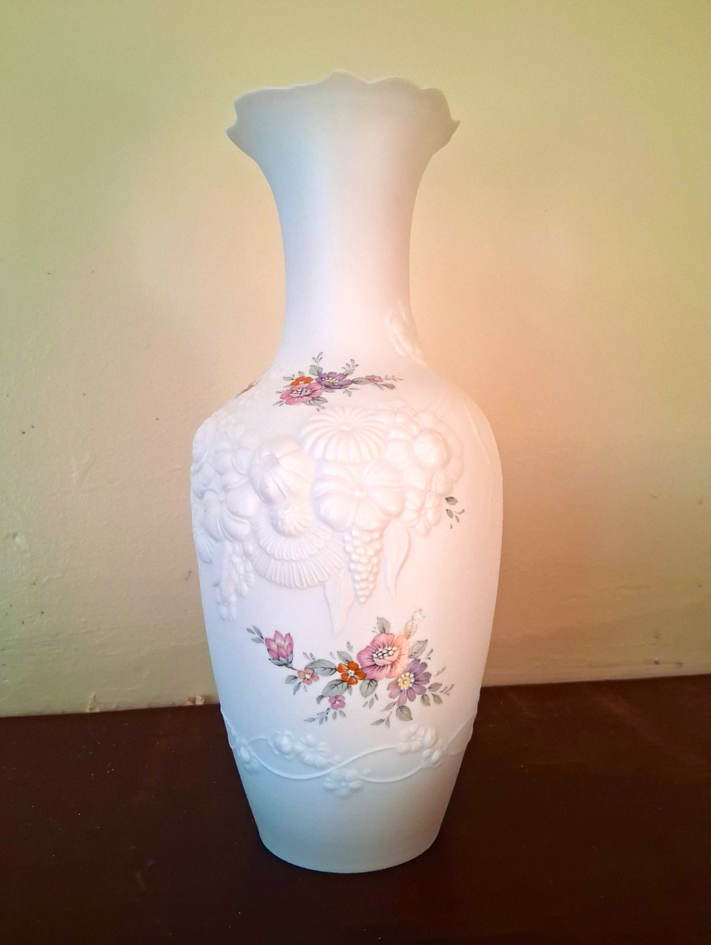 Porcelain bisque vase with raised floral decor  by M. Frey for Kaiser, W Germany