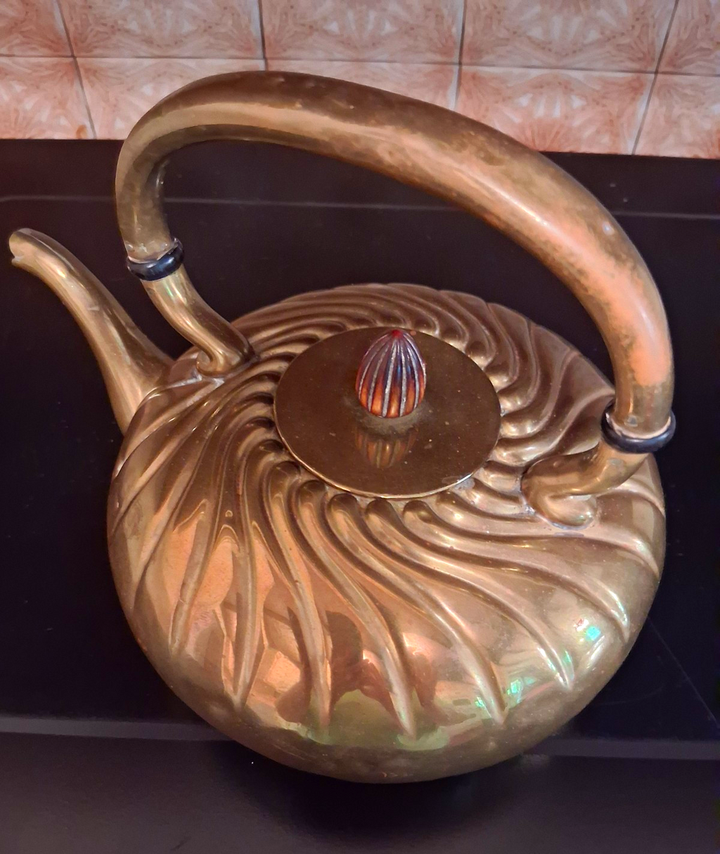 Antique 1900 Brass teapot with swirled design attributed to Gorham